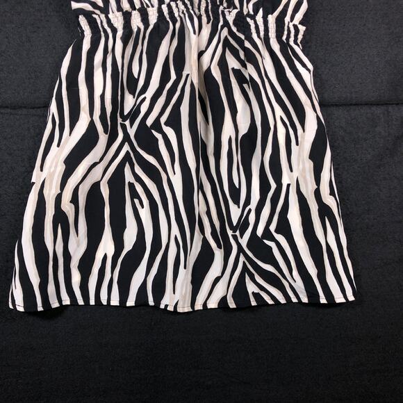 Express Womens Blouse Black Cream Zebra Print V Neck Spaghetti Tank 100% Silk S - Picture 3 of 12